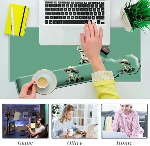 3Pcs Mouse Pad Set, Green Frog Large Gaming Mouse Pad with Stitched Edge, Ergonomic Memory Foam Keyboard Wrist Support and Mouse Wrist Rest Cushion, Pain Relief Non-Slip Desk Pad Combo - Image 7