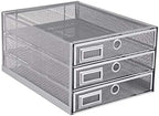 Annova Desk Organizer Wire Mesh 3 Tier Sliding Drawers Paper Sorter/Multifunctional/Premium Solid Construction for Letters, Documents, Mail, Files, Paper, Kids' Art Supplies (Silver) by LivingNecessities