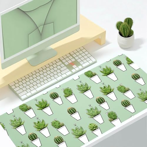 Cactus & Succulent Office Desk Mat 31.5" x 15.7" Desktop Mat PU Leather Large Mouse Pad White Mousepad Non-Slip Table Mat for Girls, Women, Home, Work, Computer, and Gaming - Image 2