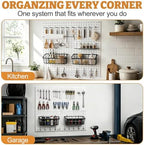 24PCS Pegboard Accessories Organizer Kit, Dual-Lock Pegboard Hooks with Locking Pins, 2 Wire Storage Baskets, Paper Towel Holder, 6-Hook Rack, Heavy Duty Steel Pegboard Storage Organizer, Black - Image 4