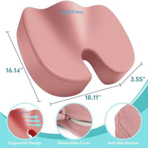 Gel Seat Cushion, Cooling Memory Foam Cushion for Office Chair, Pink - Image 3