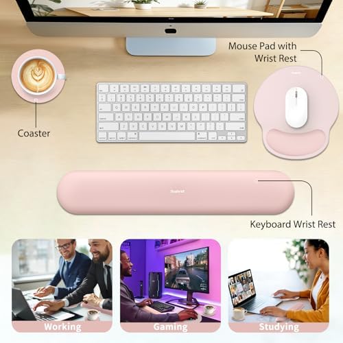 Sushret Mouse Pad and Keyboard Wrist Rest, 3-in-1 Gel Memory Foam Ergonomic Mouse Pad with Wrist Rest Set, Gaming Mousepad Arm Cushion Support for Computer Office Desk Accessories Cute Setup, Pink - Image 6
