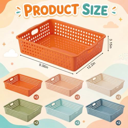 12 Pack Turn in Trays for Classroom, Stackable Plastic Paper Baskets with Handles, Letter Size A4 Teacher Desk Organizer Bins for Classroom Organization (Boho Colors) - Image 2