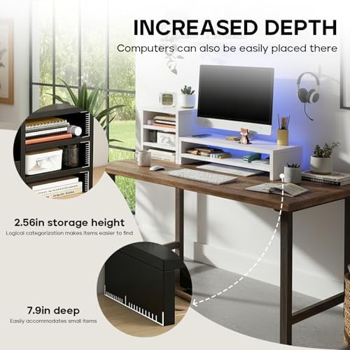 Solid Wood Monitor Stand Riser & Laptop Stand Desk Organizer - Office Accessories for PC Workspace, Computer Organization, Countertop Hutch Light Grey 19.7x7.9x5.2in with divider - Image 3