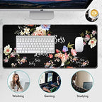 Mouse Pad Set,(31.5×11.8 in) Desk Pad + Keyboard Wrist Rest Support + Mouse Wrist Rest + Coaster for Office,Home,Computer,Laptop - 4 Flower Boss Lady - Image 6