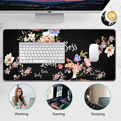 Mouse Pad Set,(31.5×11.8 in) Desk Pad + Keyboard Wrist Rest Support + Mouse Wrist Rest + Coaster for Office,Home,Computer,Laptop - 4 Flower Boss Lady - Image 6