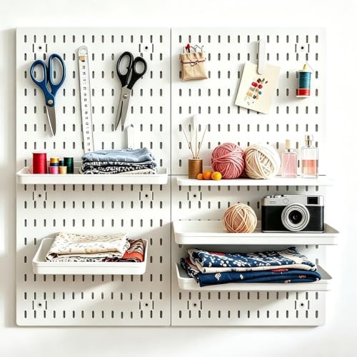 PSLER 22"×22" White Pegboard Kit with 17 Accessories, Garage Office Storage by PSLER