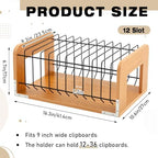 1 Pcs Vertical Clipboard Holder, 12Slot Clipboard Storage Rack, Bamboo Wood - Image 2