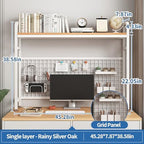 Desk Shelf Bookcase 1-Tier Metal Desktop Bookshelf Hutch with Grid Panel and DIY design possible Multipurpose Storage Organizer Display Rack for Dorm Office Home Computer Desk(White 45.3"×7.9"×38.6") - Image 3
