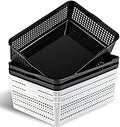 Eslite A4 Size Plastic Storage Basket,Desktop File Paper Letter Organizer Tray, 6-Packs (White+Black) by Eslite