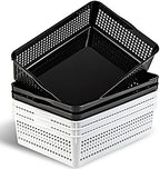 Eslite A4 Size Plastic Storage Basket,Desktop File Paper Letter Organizer Tray, 6-Packs (White+Black) by Eslite