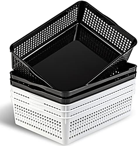 Eslite A4 Size Plastic Storage Basket,Desktop File Paper Letter Organizer Tray, 6-Packs (White+Black) by Eslite