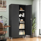 Letaya Metal Garage Storage Cabinets with Wheels,Steel Tool Cabinets Lock Door and Adjustable Shelves for Home,Office,Warehouse Organisieren (Black, 75" H) (Pack of 2) - Image 2