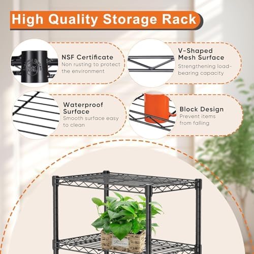 HealSmart 5-Tier Metal Wire Storage Shelves, Adjustable Standing Storage Rack Shelf, Heavy Duty Steel Shelving Unit Organizers for Kitchen Bathroom Pantry Garage, 23.3" W×13.4" D×60" H, Black - Image 4
