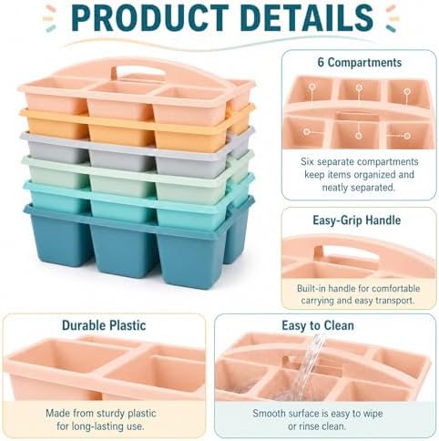 6 Pack Classroom Caddy with Handle, 6 Compartment (Boho) - Image 3