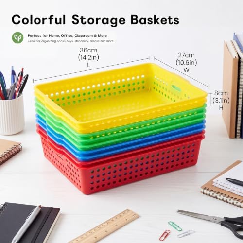 8 Pack Classroom Paper Basket, A4 Organizing Boho Trays for Teachers Students, Fun Turn-in Bins, Classroom Storage Plastic Organizer Holder for Office Desk Room Trays - Image 2