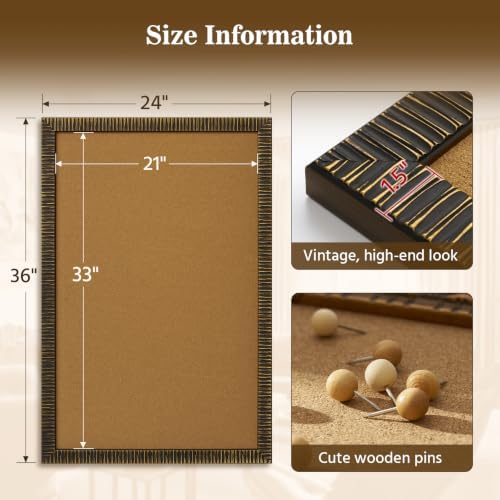 24x36 Framed Cork Board for Hallway Decor, Large Vision Board, Black Gold - Image 5