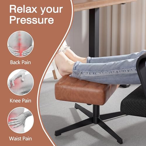 VECELO Under Desk Footrest, PU Ergonomic Foot Rest with Comfort Padding, Height Adjustable for Relieving Leg Pain, Stiffness, and etc, Brown - Image 5