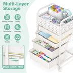 SYKIARIOL 4 Drawer Rolling Storage Cart with Pegboard Top and Hooks, White - Image 3