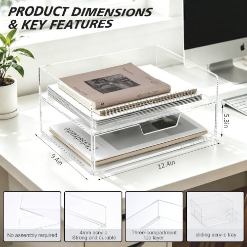 Clear Acrylic Desk Organizer with Drawer – Paper Tray Office Storage - Image 2