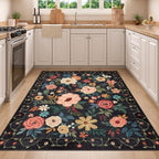 DUKINO 4x5 Area Rug for Entryway, Soft Floral Washable Rug Non Slip, Black - Image 4