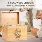 Large Bamboo Greeting Card Organizer Box with 6 Removable Dividers, Real Leather Handle, 100% Handmade Solid Bamboo, Storage Box for Christmas, Valentine, & Birthday Cards, Postcards, Stationery - Image 6