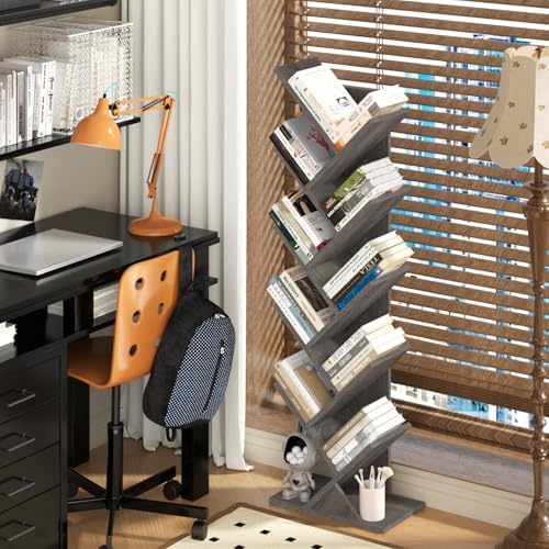 10 Tier Tree Book Shelf, Floor Standing Wood Bookshelf for Narrow Space - Image 2