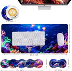 Mouse Pad,Large Desk Mat Set, 4in1 XL Mousepad + Keyboard Wrist Rest+Mouse Wrist Rest+Coaster with Ergonomic Desk Pad for Home Office Table Computer Cover -Neon Sea Turtles - Image 6