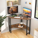 Armocity Corner Small Desk with Outlets Corner Table for Small Space Industrial Computer Desk with USB Ports Triangle Desk with Storage for Home Office, Workstation, Living Room, Bedroom, Rustic - Image 5