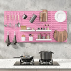 MULSAME Pegboard Combination Kit, Wall Mounted Storage Set with 8 Pegboards & 28 Accessories Hanging, Peg Boards Organizer for Walls Display, Crafts Organization, Kitchen Organizer, 22" x 44" Pink - Image 5