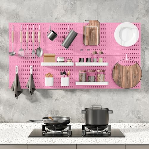 MULSAME Pegboard Combination Kit, Wall Mounted Storage Set with 4 Pegboards & 14 Accessories Hanging, Pink Peg Boards Organizer for Walls Display, Crafts Organization, Kitchen Organizer, 22" x 22" - Image 6