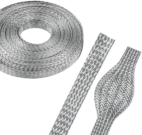 5/16" Wide Tinned Copper Braided Metal Wire Shielding Sleeve Ground Strap Automotive Flat Mesh Flexible Expandable Sheath (8mm ID-42ft) by BuyUneed