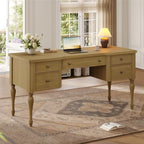 59in Wood Executive Desk with Solid Wood Legs & Keyboard Tray - Image 7