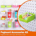 Sieral 64 Pieces Pegboard Bins Pegboard Cups with Hooks and Loops Peg Hooks Assortment Organizer Accessory for Organizing Accessories Tools Storage Office Workshop Garage Workbench (Colorful) - Image 2