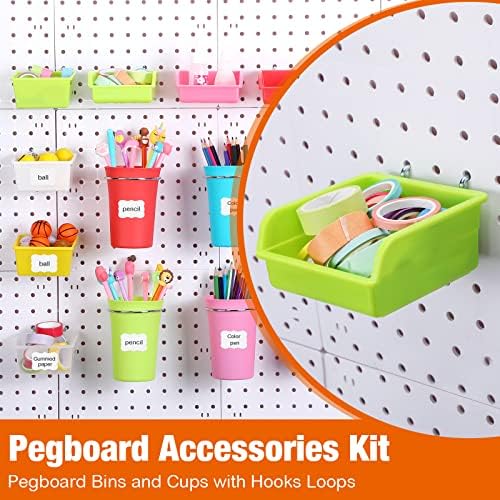 Sieral 64 Pieces Pegboard Bins Pegboard Cups with Hooks and Loops Peg Hooks Assortment Organizer Accessory for Organizing Accessories Tools Storage Office Workshop Garage Workbench (Colorful) - Image 2