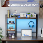 Desk Hutch with Colorful RGB Lights, 4 Tier Desk Top Shelf for Max 28" Computer Monitor, Desk Organizer Shelf for Tidy Storage Display, Desktop Bookshelf for Home, Office, Dorm, Gaming Table, Kitchen - Image 6