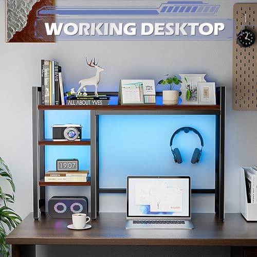 Desk Hutch with Colorful RGB Lights, 4 Tier Desk Top Shelf for Max 28" Computer Monitor, Desk Organizer Shelf for Tidy Storage Display, Desktop Bookshelf for Home, Office, Dorm, Gaming Table, Kitchen - Image 6