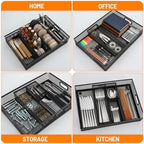 5 Pack Desk Drawer Organizer Tray Set - Stackable Metal Mesh Desk Drawer Organizers and Accessories, for Office Supplies Storage(Black) - Image 5