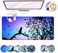 Large Keyboard Mouse Pad Set, Extended Mouse Pad+Keyboard Wrist Rest Support, Memory Foam Ergonomic Easy Typing, 4Pcs (31.5×11.8 in) Desk Pad Set for Office Home,Black Cat Under Starry Night by Unknown