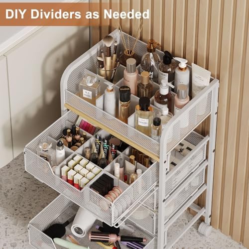 5-Tier Craft Organizer Cart with DIY Dividers,Rolling Utility Cart White - Image 3