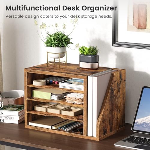 Wooden Mail Organizer, Desk Organizer with 3 Adjustable Shelves - Image 2