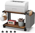 VEDECASA 2 Tier Rustic Brown Wooden Under Desk Printer Stand with Storage Bag for Home Office Desktop Printer Table Organizer Mobile Printer Shelf Cart with Caster Wheel by VEDECASA