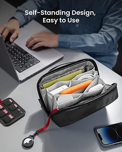 tomtoc Electronic Organizer Accessory Pouch for MacBook Charger, Cables, Power Bank, Hard Drive, Cords, Water-resistant Storage Bag with Removable Card Slots for USB Adapter, Memory Card, Black - Image 4
