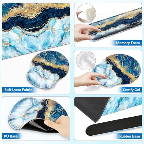Desk Mat Set Keyboard and Mouse Pad with Wrist Rest Support - Image 5