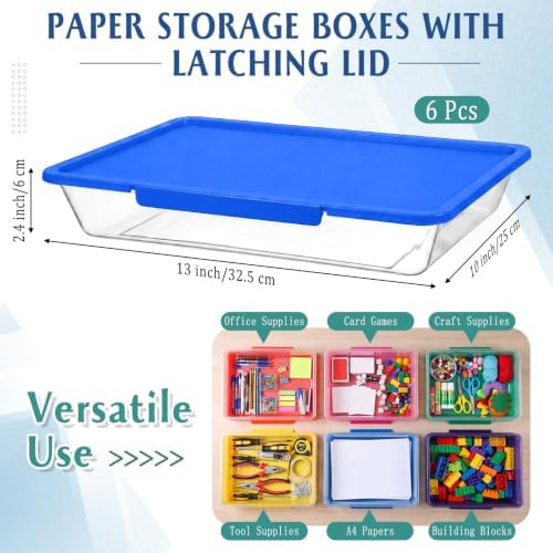Tinlade 6 Pack Classroom Clear Paper Storage Bins with Lids, Rainbow - Image 2