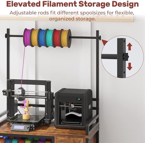 3D Printer Stand with Filament Storage – Tall 66" Heavy Duty Metal 3D Printer Table with Power Hub, Drawer & X-Bracket Stability for Workshop, Studio, Office - Image 4