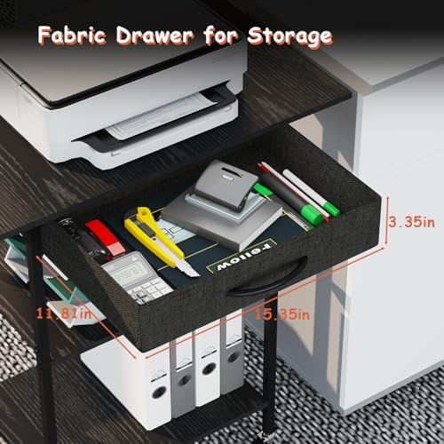 Arbuxzuy 3-Tier Printer Stand, Printer Table with Fabric Drawer, Industrial Printer Storage Cart with Wheels, Rolling Printer Stand for Heat Press Scanner Fax, Black - Image 5