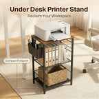 ECOLOVI Small 3 Tier Printer Stand for Under Desk, Height Adjustable Shelf Printer Table with 3 S-Hooks & Basket, Heavy Duty Industrial Storage Shelf for Home Office (Rustic Brown) - Image 5
