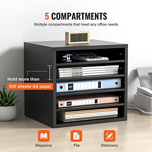 VEVOR Literature Organizers, 5 Compartments Office Mailbox with Adjustable Shelves, Wood Literature Sorter 13.9x12x13 inches for Office, Home, Classroom, Mailrooms Organization, EPA Certified, Black - Image 6