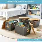 Bagnizer 2 Pack Tall Plastic Storage Bins with Bamboo Lids, 10.8qt Stackable Storages Baskets for Organizing Desktop Closet Playroom Classroom Office, 12"L x 8.3"W x 6.1"H, Gray - Image 4